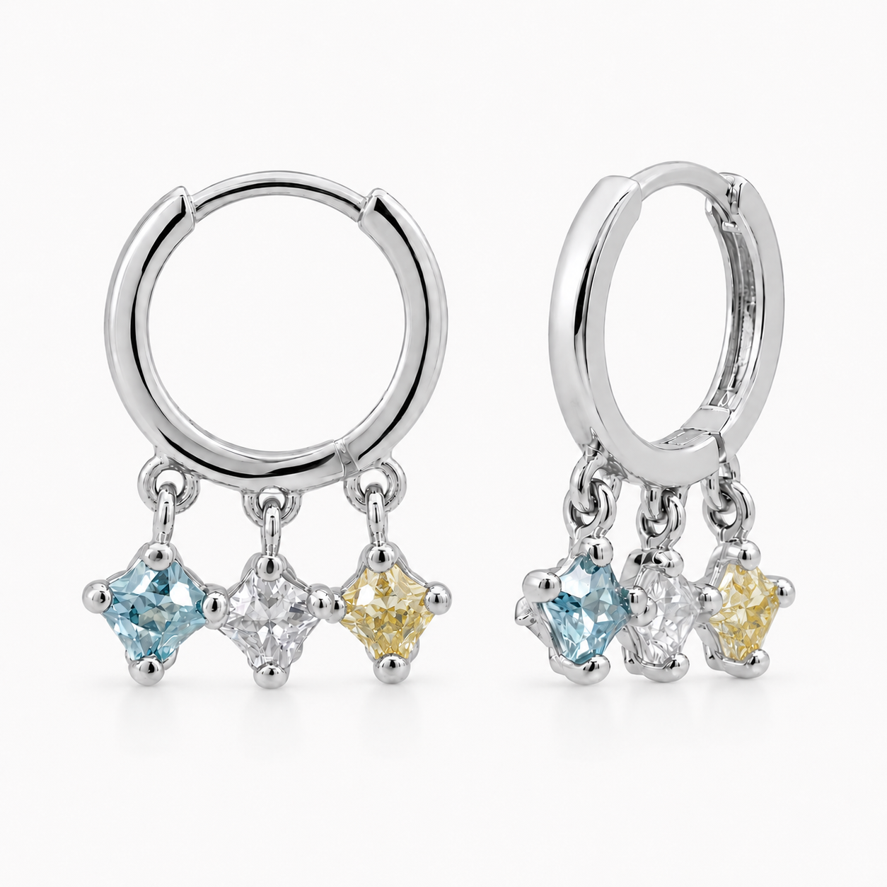 Semijoia Brinco Argola Pedrinhas Aqcua Cristal Yellow 20mm Banho Ródio