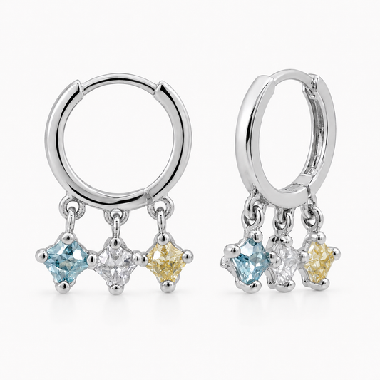 Semijoia Brinco Argola Pedrinhas Aqcua Cristal Yellow 20mm Banho Ródio