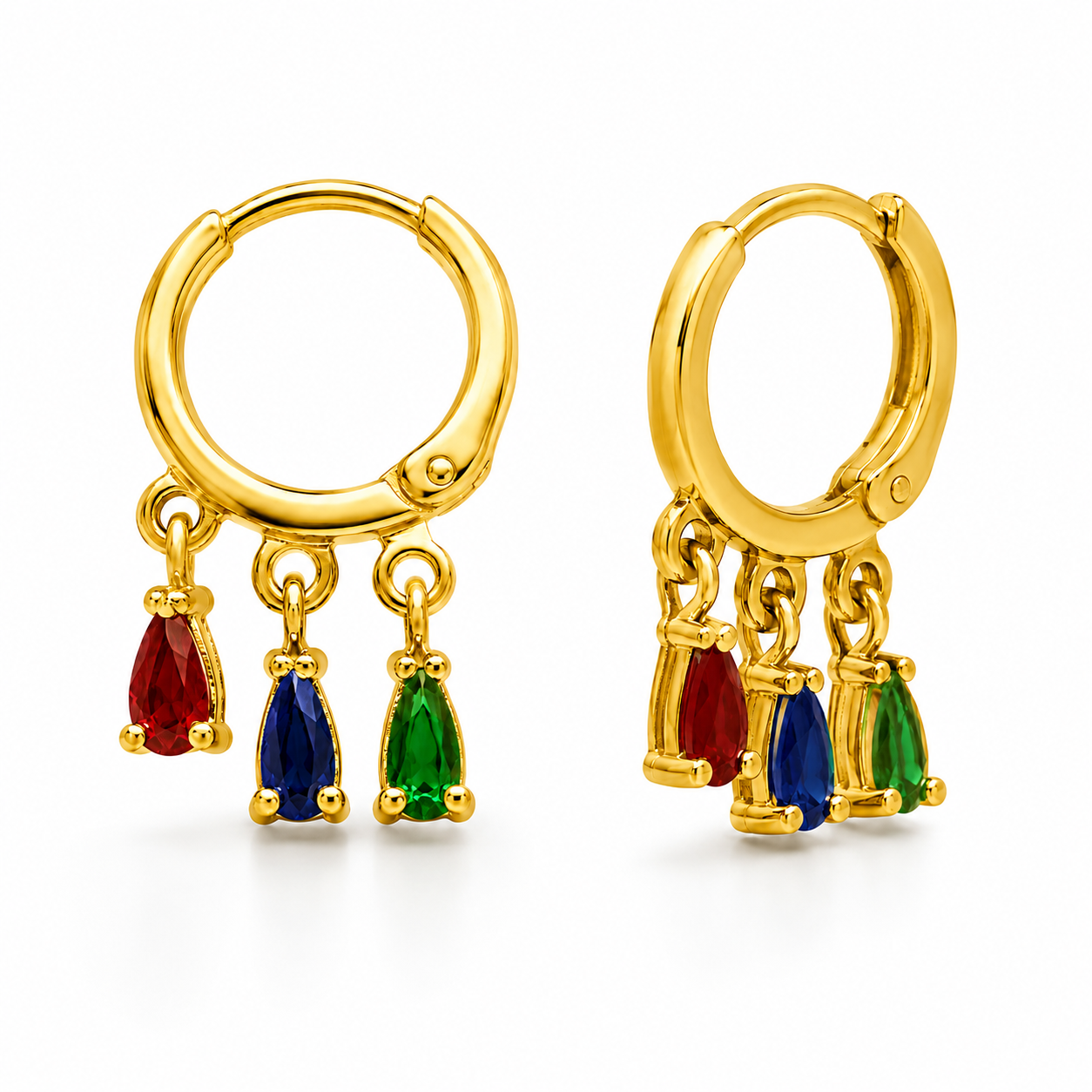 Semijoia Brinco Argola Gotas Azul Verde Rosa 20mm Banho Ouro 18K