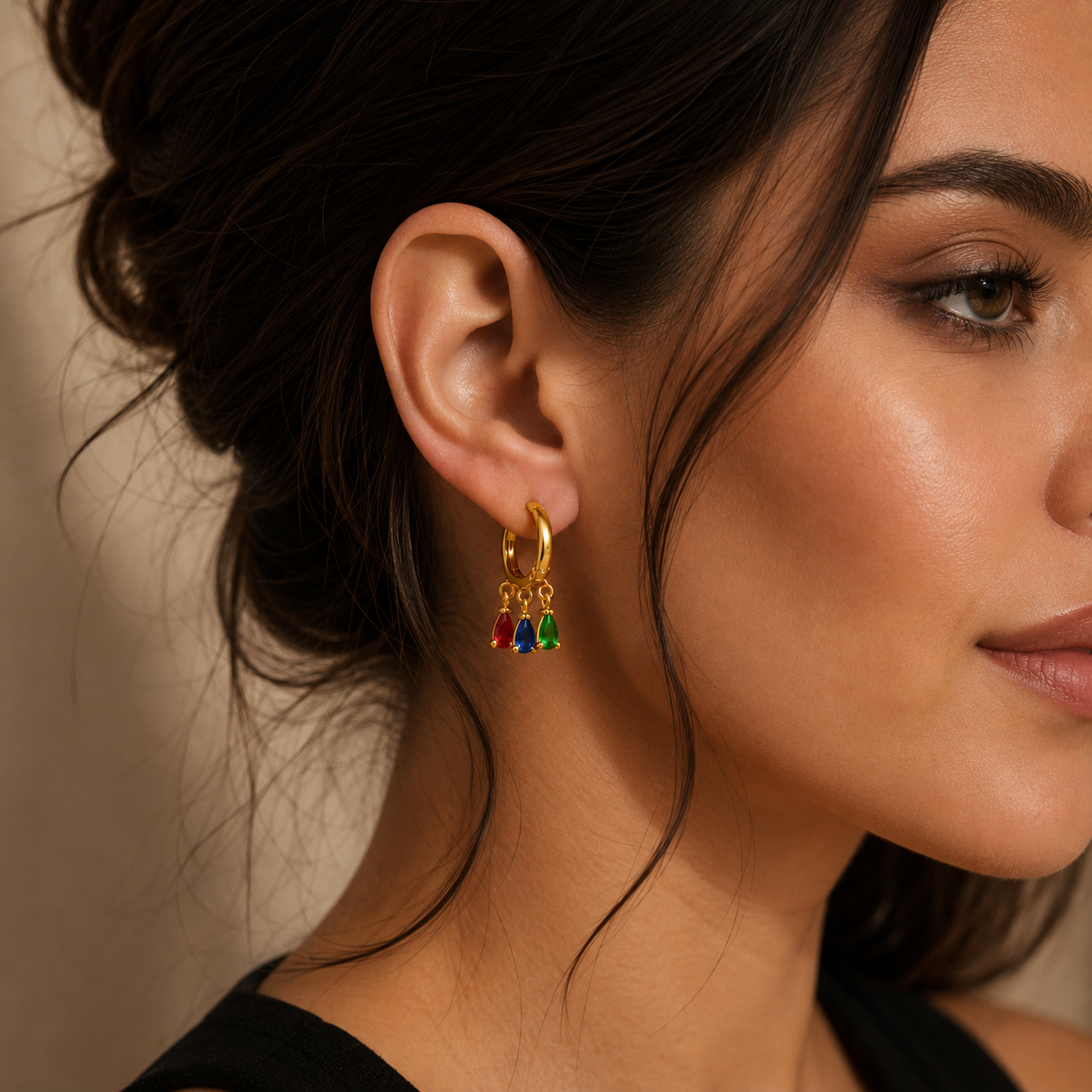Semijoia Brinco Argola Gotas Azul Verde Rosa 20mm Banho Ouro 18K