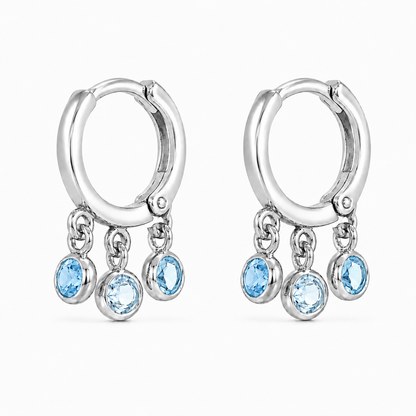 Semijoia Brinco Argola Pedrinhas Acqua 20mm Banho Ródio