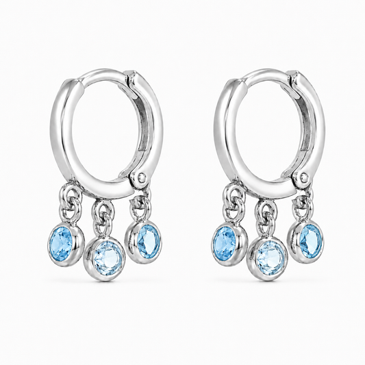 Semijoia Brinco Argola Pedrinhas Acqua 20mm Banho Ródio
