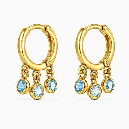 Semijoia Brinco Argola Pedrinhas Acqua 20mm Banho Ouro 18K