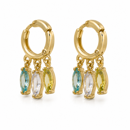 Semijoia Brinco Argola Navetes Acqua Cristal Amarelo 20mm Banho Ouro 18K