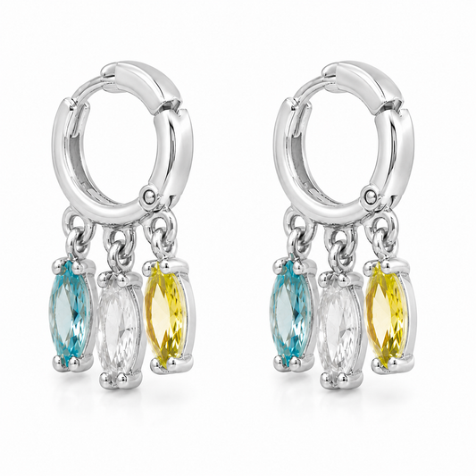 Semijoia Brinco Argola Navetes Acqua Cristal Amarelo 20mm Banho Ródio