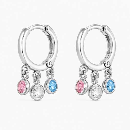 Semijoia Brinco Argola Pedrinhass Acqua Cristal Rosa 20mm Banho Ródio