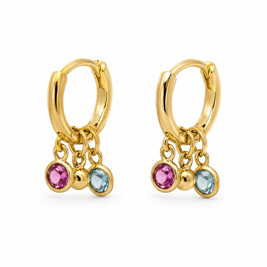 Semijoia Brinco Argola Pedrinhass Acqua Cristal Rosa 20mm Banho Ouro 18K