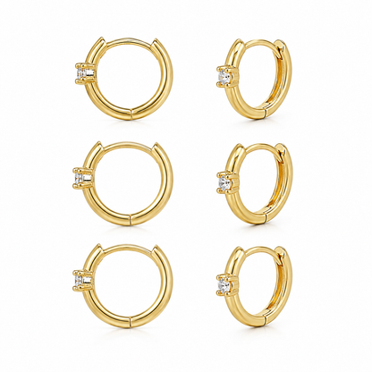 Semijoia Brinco Trio Argolinhas Com Zircônia 15mm Banho Ouro 18K