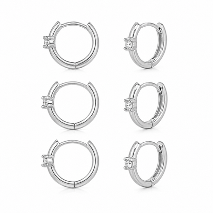 Semijoia Brinco Trio Argolinhas Com Zircônia 15mm Banho Ródio