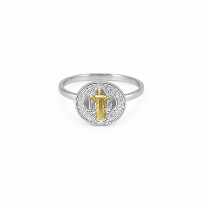 Semijoia Anel Fino São Bento 10mm ARO13 Banho Ouro 18K Banho Ródio