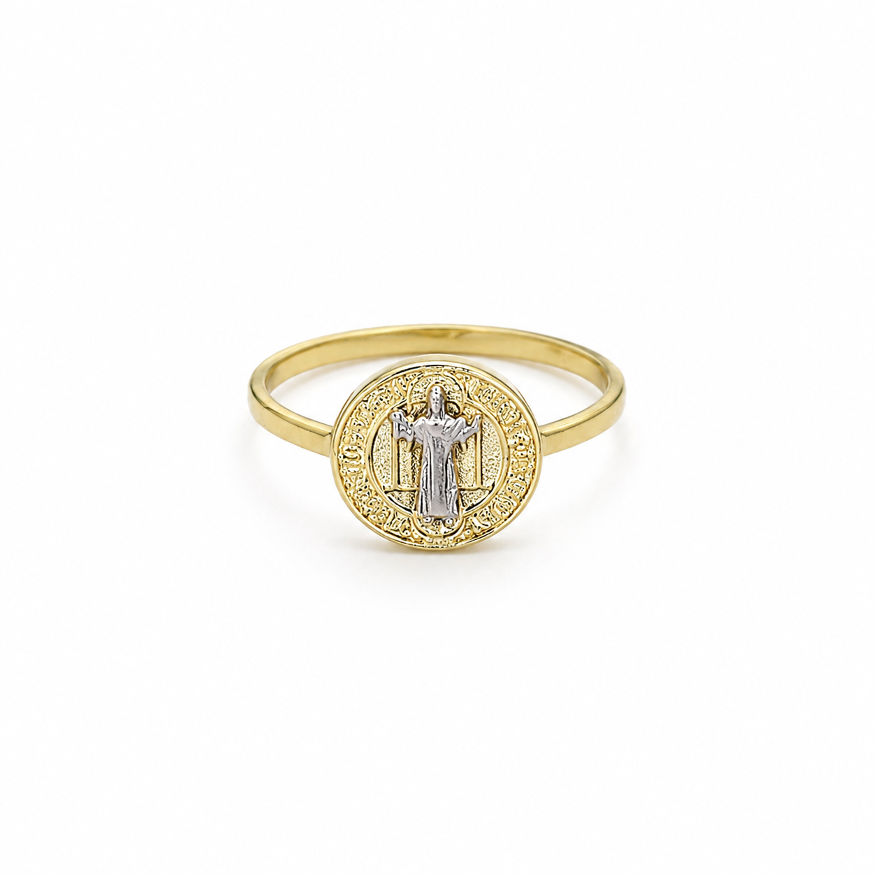 Semijoia Anel Fino São Bento 10mm ARO16 Banho Ródio Banho Ouro 18K