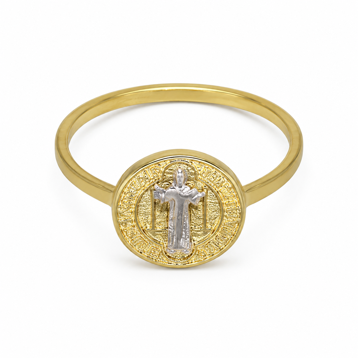 Semijoia Anel Fino São Bento 10mm ARO19 Banho Ródio Banho Ouro 18K