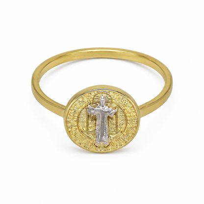Semijoia Anel Fino São Bento 10mm ARO19 Banho Ródio Banho Ouro 18K