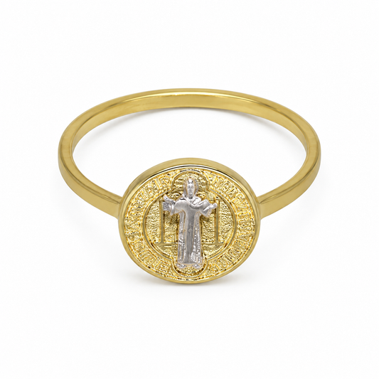 Semijoia Anel Fino São Bento 10mm ARO19 Banho Ródio Banho Ouro 18K