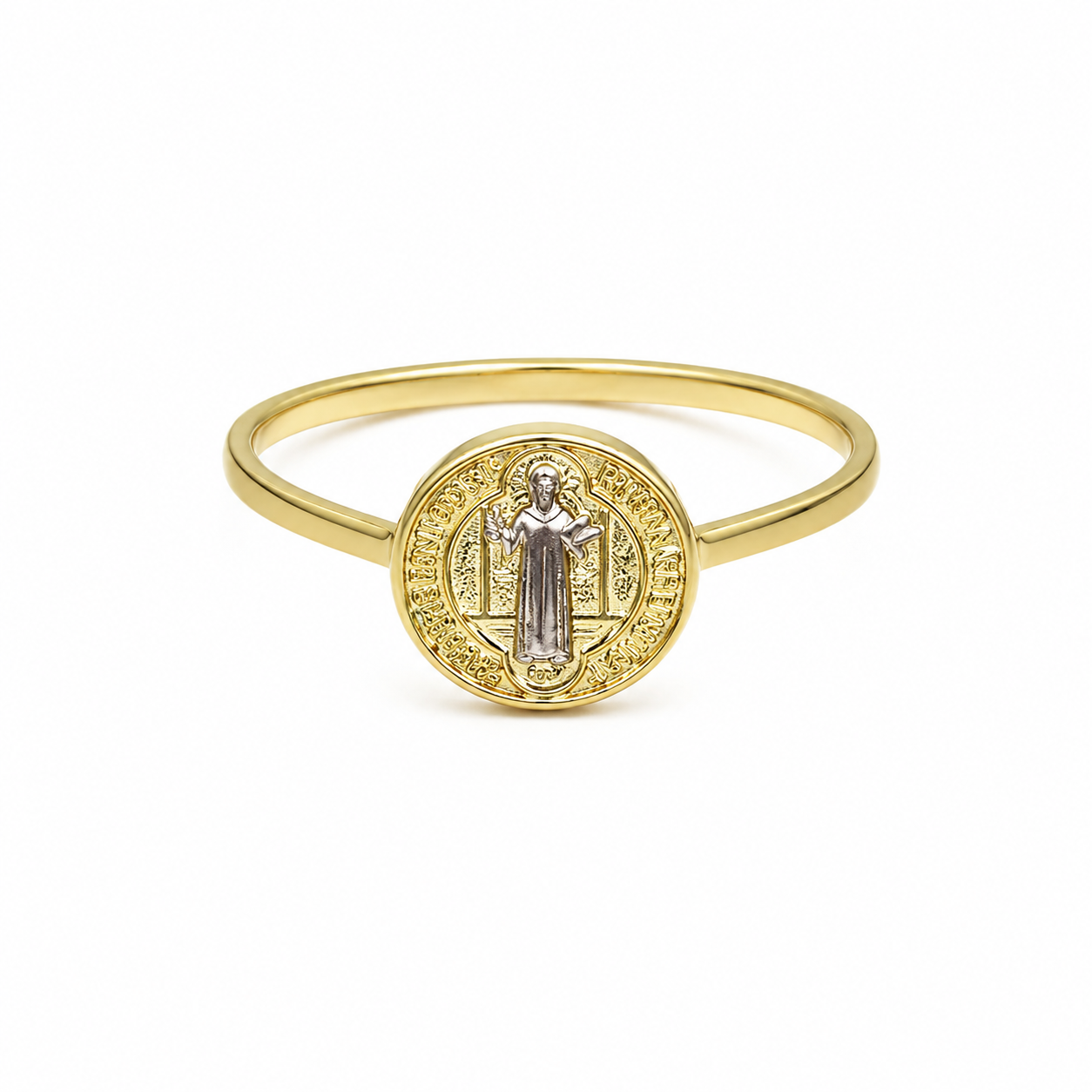 Semijoia Anel Fino São Bento 10mm Aro 20 Banho Ródio Banho Ouro 18K