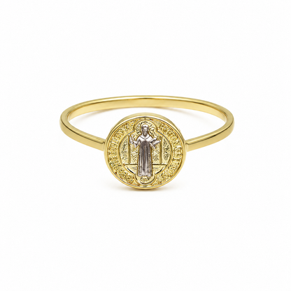 Semijoia Anel Fino São Bento 10mm Aro 20 Banho Ródio Banho Ouro 18K