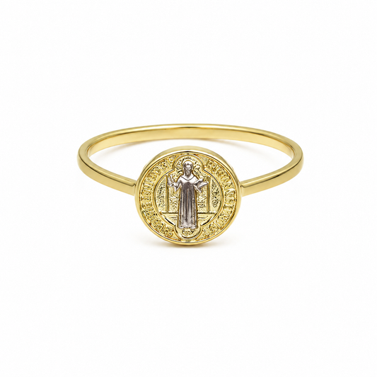 Semijoia Anel Fino São Bento 10mm Aro 20 Banho Ródio Banho Ouro 18K