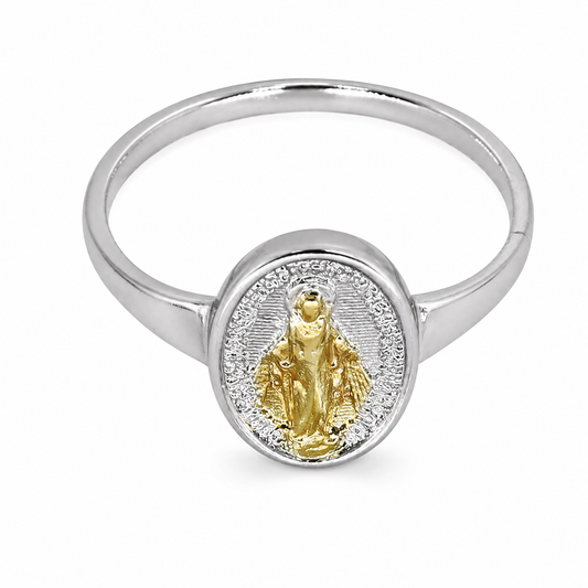 Semijoia Anel Fino N.S. Das Graças 10mm Aro 16 Banho Ouro 18K Banho Ródio