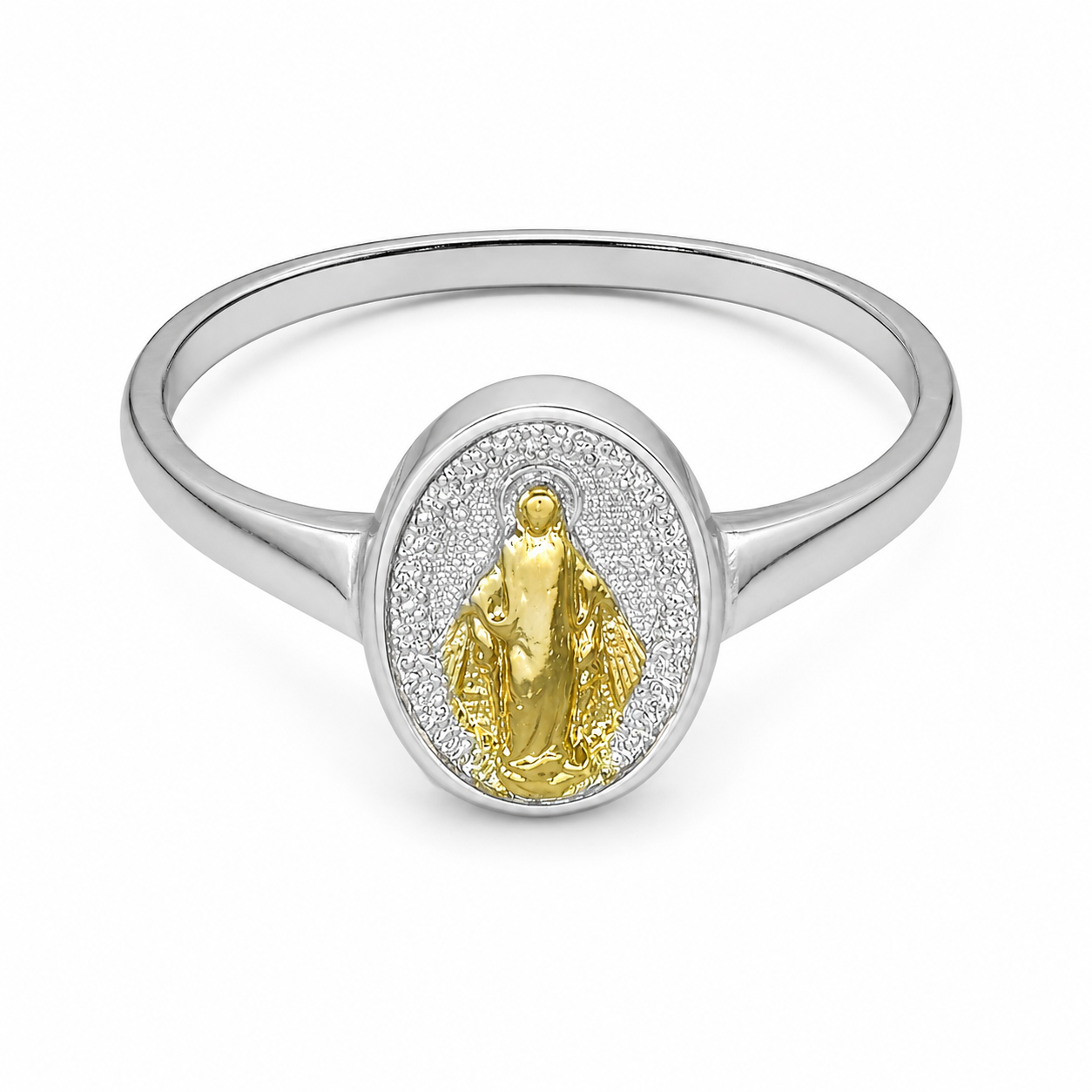 Semijoia Anel Fino N.S. Das Graças 10mm Aro 17 Banho Ouro 18K Banho Ródio