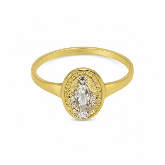 Semijoia Anel Fino N.S. Das Graças 10mm Aro 13 Banho Ouro 18K Banho Ródio