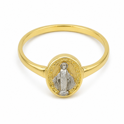 Semijoia Anel Fino N.S. Das Graças 10mm Aro 21 Banho Ouro 18K Banho Ródio