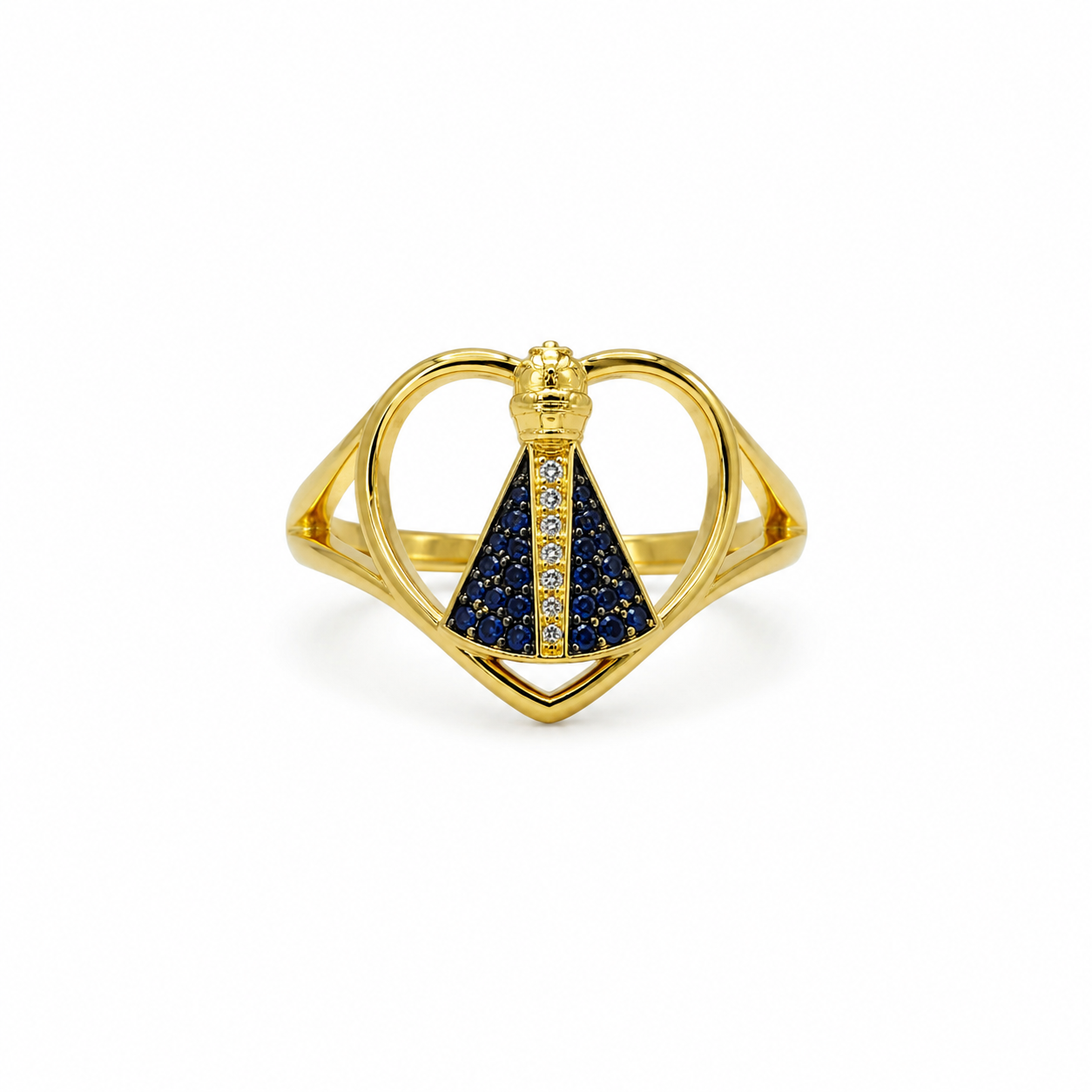 Semijoia Anel Fino N.S. Aparecida 13mm Aro 14 Banho Ouro 18K