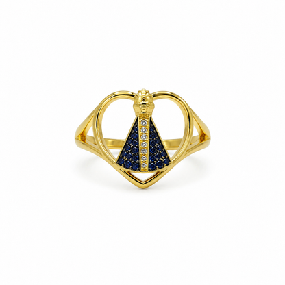 Semijoia Anel Fino N.S. Aparecida 13mm Aro 14 Banho Ouro 18K