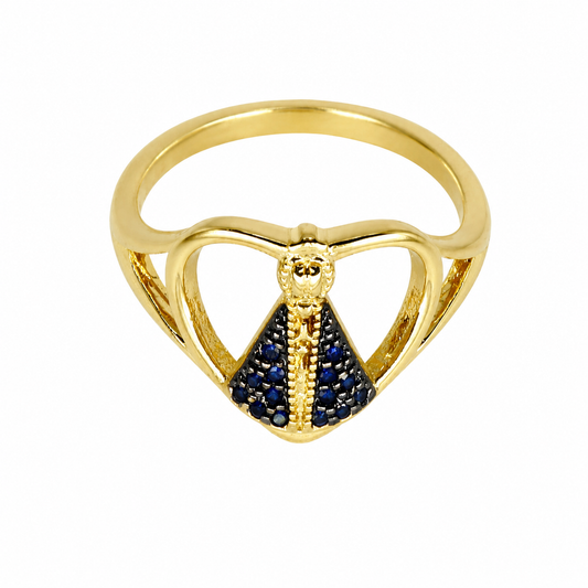 Semijoia Anel Fino N.S. Aparecida 13mm Aro 15 Banho Ouro 18K