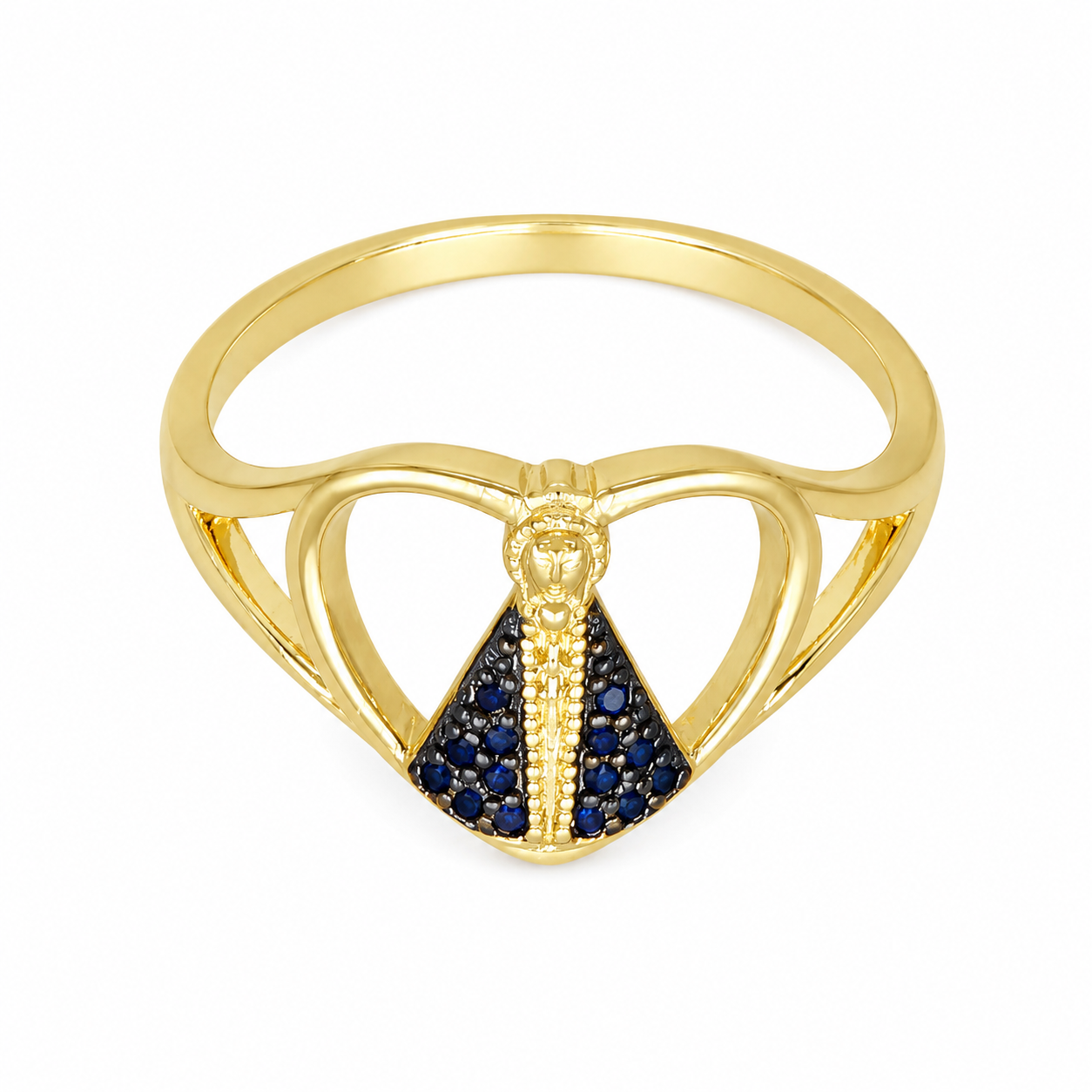 Semijoia Anel Fino N.S. Aparecida 13mm Aro 21 Banho Ouro 18K