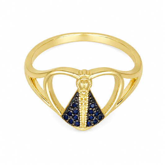 Semijoia Anel Fino N.S. Aparecida 13mm Aro 21 Banho Ouro 18K