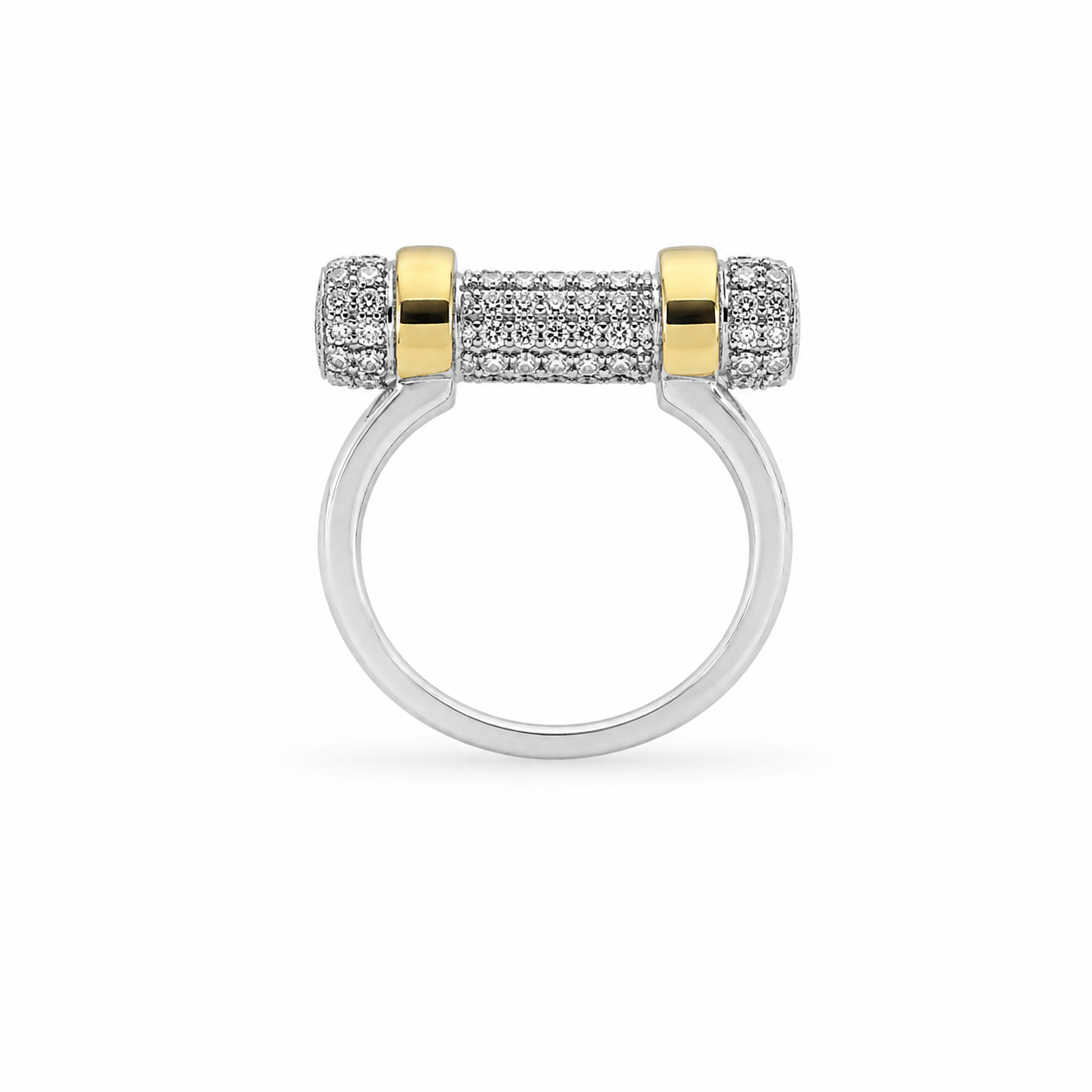Semijoia Anel Cravejado Trava 22mm Aro 14 Banho Ouro 18K Banho Ródio