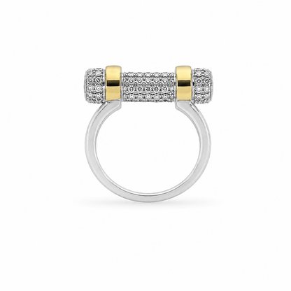 Semijoia Anel Cravejado Trava 22mm Aro 14 Banho Ouro 18K Banho Ródio