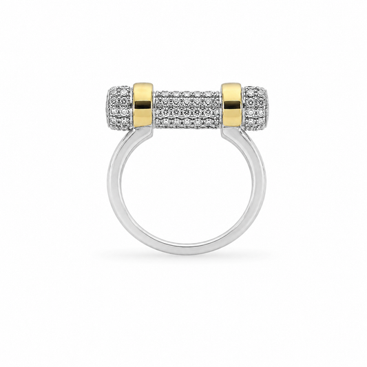 Semijoia Anel Cravejado Trava 22mm Aro 14 Banho Ouro 18K Banho Ródio
