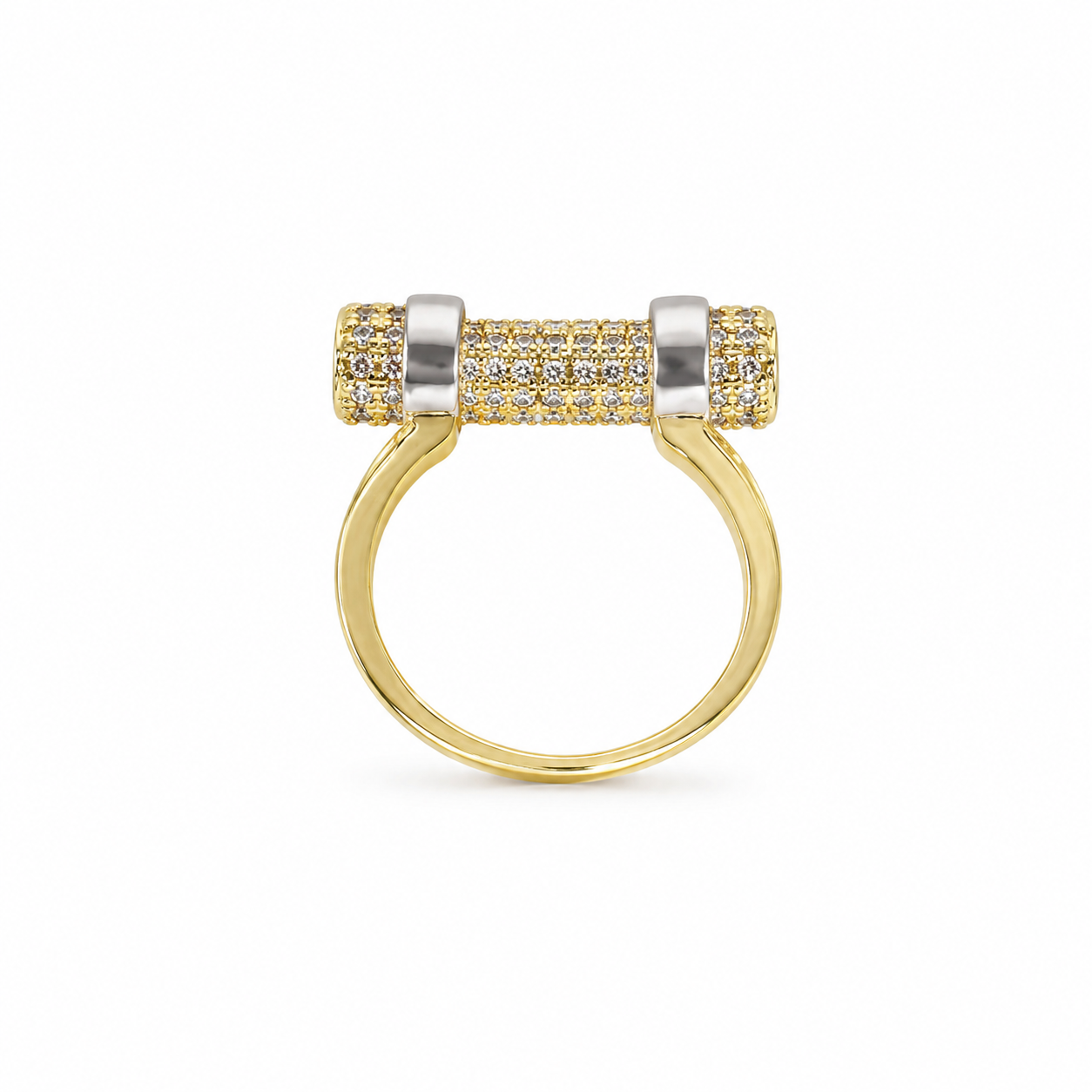 Semijoia Anel Cravejado Trava 22mm Aro 15 Banho Ródio Banho Ouro 18K