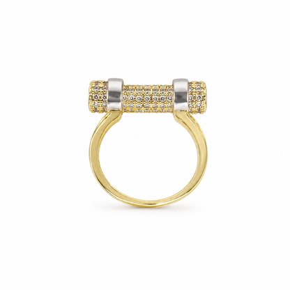 Semijoia Anel Cravejado Trava 22mm Aro 15 Banho Ródio Banho Ouro 18K