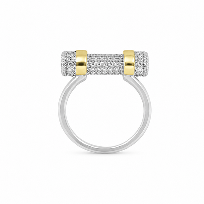 Semijoia Anel Cravejado Trava 22mm Aro 22 Banho Ouro 18K Banho Ródio
