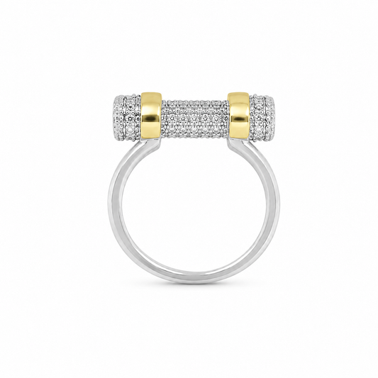 Semijoia Anel Cravejado Trava 22mm Aro 22 Banho Ouro 18K Banho Ródio