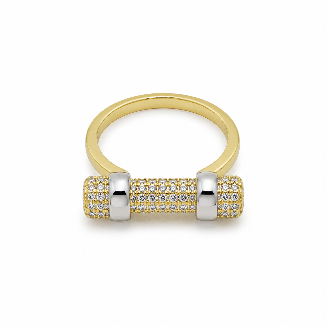 Semijoia Anel Cravejado Trava 22mm Aro 17 Banho Ródio Banho Ouro 18K