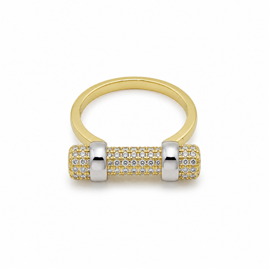 Semijoia Anel Cravejado Trava 22mm Aro 17 Banho Ródio Banho Ouro 18K