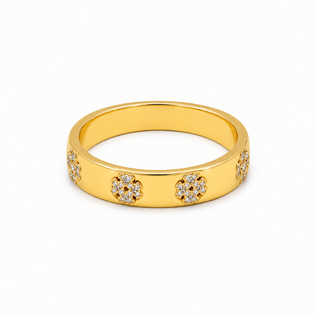 Semijoia Anel Trevo Zircônia 4mm Aro 20 Banho Ouro 18K