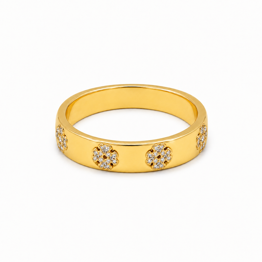 Semijoia Anel Trevo Zircônia 4mm Aro 20 Banho Ouro 18K