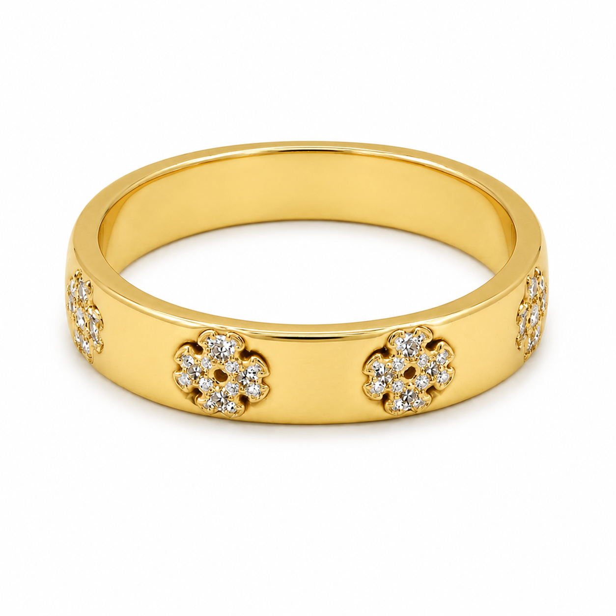 Semijoia Anel Trevo Zircônia 4mm Aro 22 Banho Ouro 18K