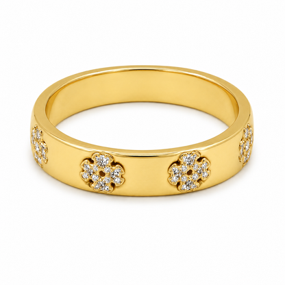 Semijoia Anel Trevo Zircônia 4mm Aro 22 Banho Ouro 18K