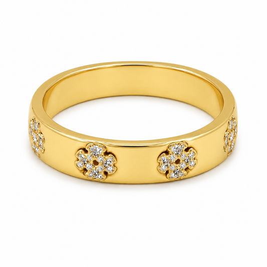 Semijoia Anel Trevo Zircônia 4mm Aro 22 Banho Ouro 18K