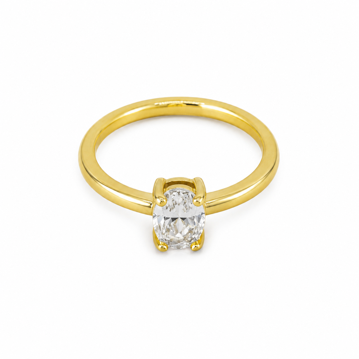 Semijoia Anel Solitário Zircônia Oval 4mm Aro 13 Banho Ouro 18K