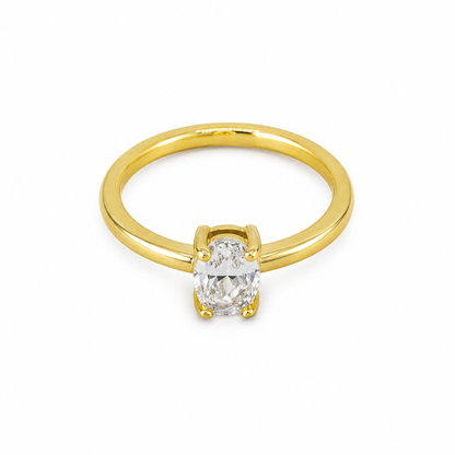 Semijoia Anel Solitário Zircônia Oval 4mm Aro 13 Banho Ouro 18K