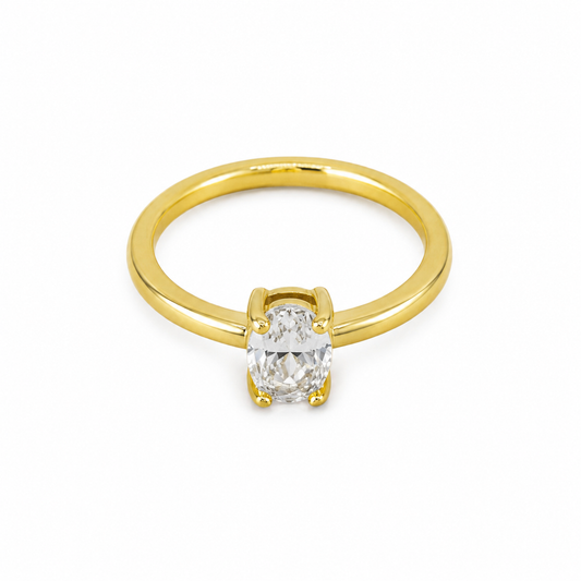 Semijoia Anel Solitário Zircônia Oval 4mm Aro 13 Banho Ouro 18K