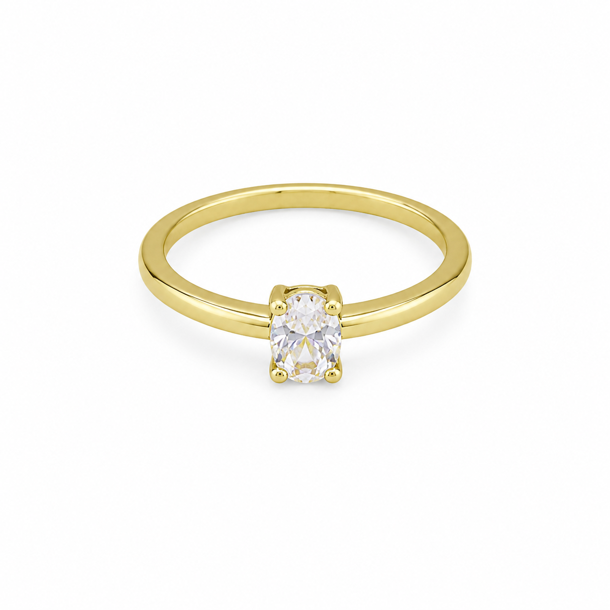 Semijoia Anel Solitário Zircônia Oval 4mm Aro 21 Banho Ouro 18K