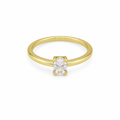 Semijoia Anel Solitário Zircônia Oval 4mm Aro 21 Banho Ouro 18K