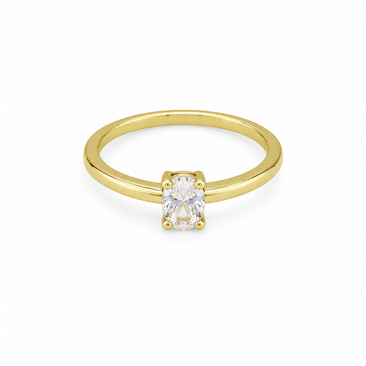 Semijoia Anel Solitário Zircônia Oval 4mm Aro 21 Banho Ouro 18K